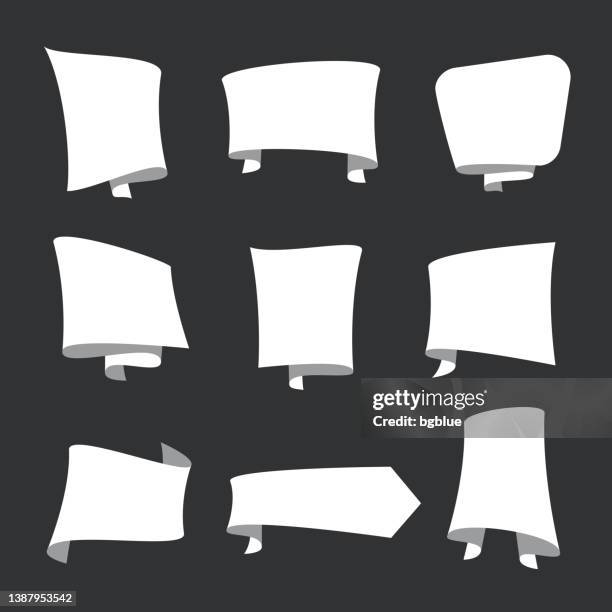 set of white banners - design elements on black background - chalk arrow stock illustrations