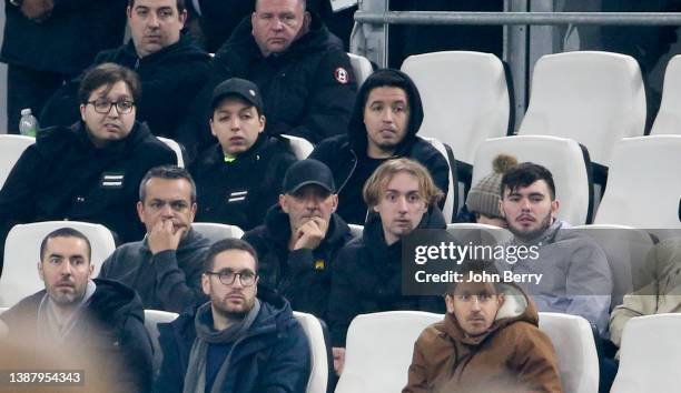 Christophe Dugarry , above him Samir Nasri attend the International friendly match between France and Ivory Coast at Stade Velodrome on March 25,...