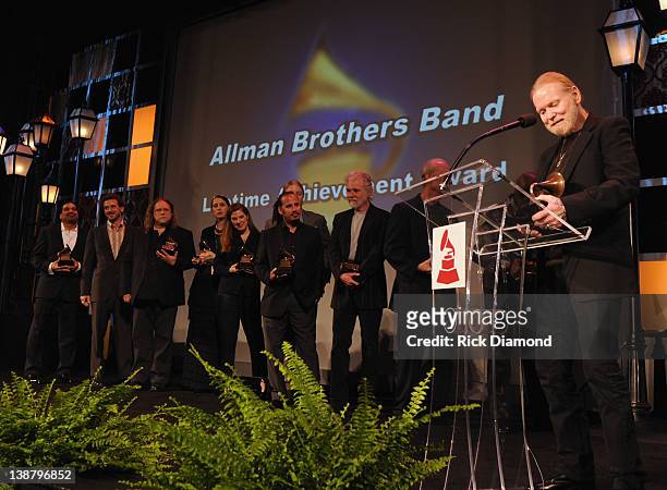Honoree Gregg Allman of the Allman Brothers Band accepts Lifetime Achievement award during The 54th Annual GRAMMY Awards - Special Merit Awards...