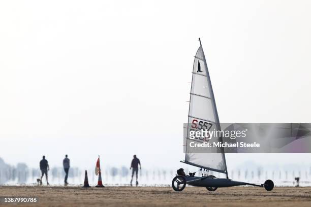 Class Standart competes during the opening round of the British Landsailing Championship Series on March 27, 2022 in Brean Sands, England.