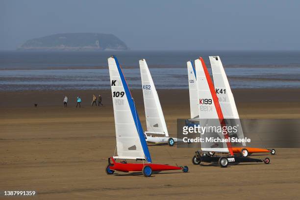 Class 3 competitors during the opening round of the British Landsailing Championship Series on March 27, 2022 in Brean Sands, England.