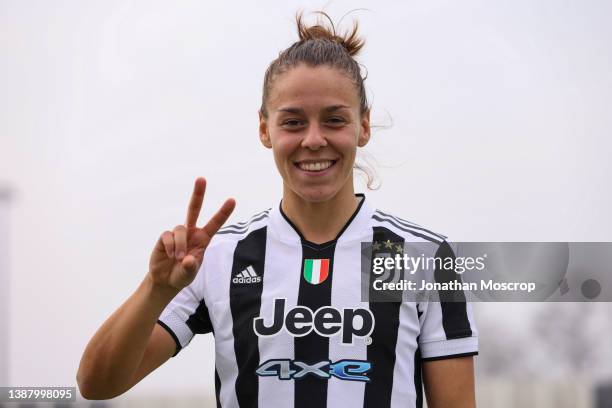 Lisa Boattin of Juventus scorer of two goals in the 3-1 victory pictured following the Women's Serie A match between Juventus FC and FC...