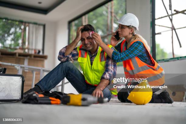 anxious woman calls an ambulance to her colleague in an accident. - fainting stock pictures, royalty-free photos & images