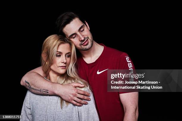 Madison Hubbell and Zachary Donohue of the United States pose for a photo during day 5 of the ISU World Figure Skating Championships at Sud de France...