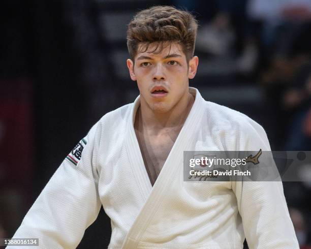 Junior World finalist, Sanshiro Murao of Japan leaves the mat after defeating Mammadali Mehdiyev of Azerbaijan by a wazari to win the o90kg gold...