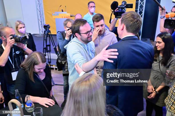 Tobias Hans, prime minister of the German state of Saarland and lead candidate of the Christian Democratic Union in Saarland state elections, talks...