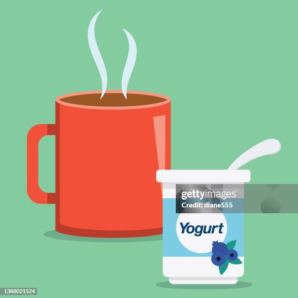 cute flat color breakfast scene - yoghurt cup stock illustrations