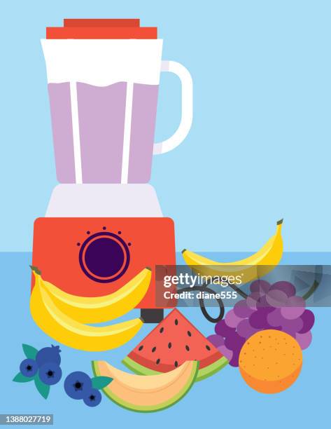 flat color smoothie blender with fruit - liquidiser stock illustrations