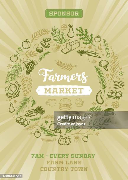 farmers market poster - agricultural fair stock illustrations