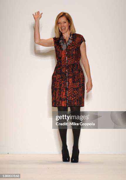 Designer Lela Rose walks the runway at the Lela Rose Fall 2012 fashion show for Payless during Mercedes-Benz Fashion Week at The Studio at Lincoln...