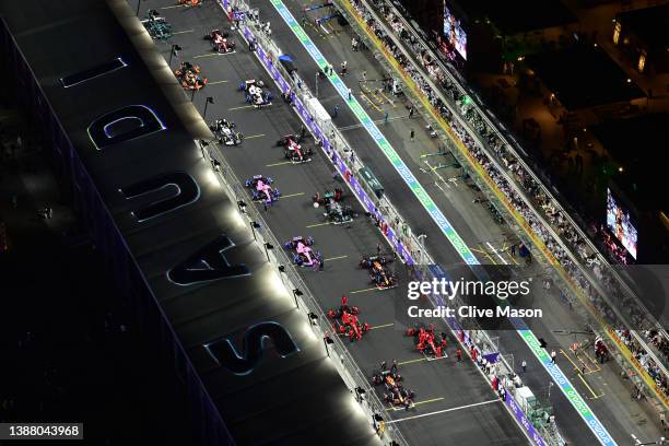 General view over the grid preparations showing Pole position qualifier Sergio Perez of Mexico and Oracle Red Bull Racing preparing to start the race...