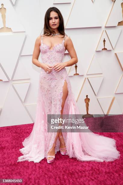 Lily James attends the 94th Annual Academy Awards at Hollywood and Highland on March 27, 2022 in Hollywood, California.