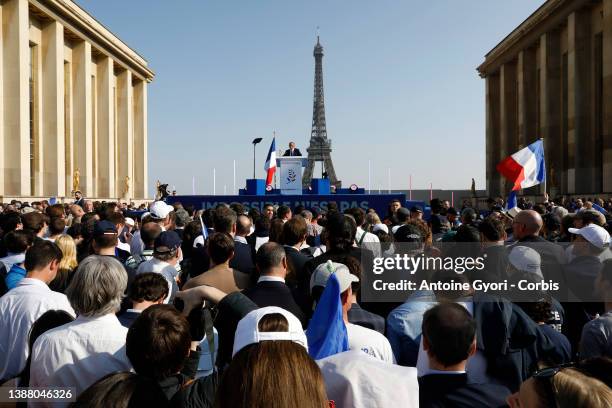 Far-right party "Reconquete!" Leader, media pundit and candidate for the 2022 French presidential election, Eric Zemmour delivers a speech during an...