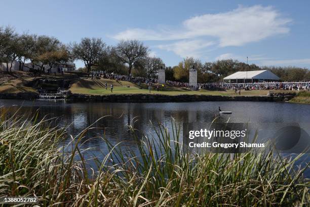 General view of on the 11th green as Kevin Kisner of the United States and Scottie Scheffler of the United States look over their putts during their...