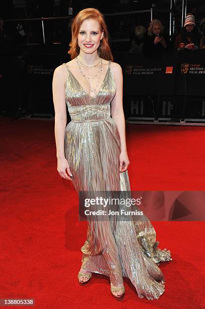 Actress Jessica Chastain attends the Orange British Academy Film Awards 2012 at the Royal Opera House on February 12, 2012 in London, England.