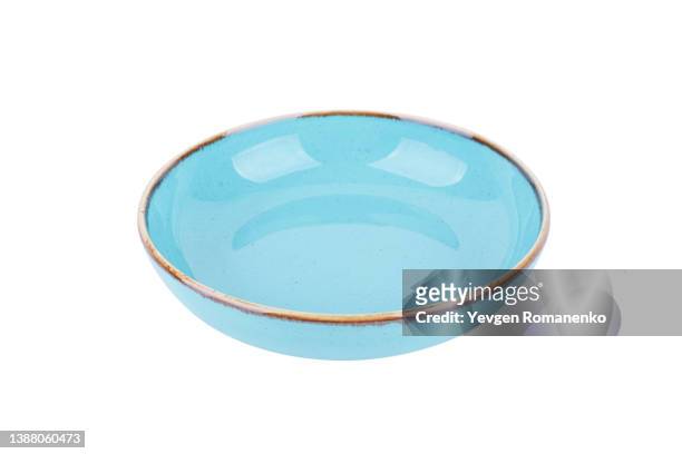 turquoise colour bowl isolated on white background - blue bowl foto e immagini stock
