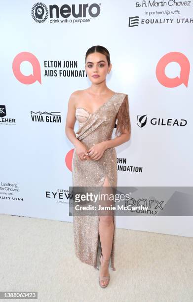 Lucy Hale attends the Elton John AIDS Foundation's 30th Annual Academy Awards Viewing Party on March 27, 2022 in West Hollywood, California.