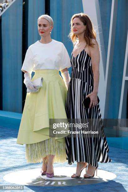 Sarah Paulson and Amanda Peet attend the 2022 Vanity Fair Oscar Party hosted by Radhika Jones at Wallis Annenberg Center for the Performing Arts on...