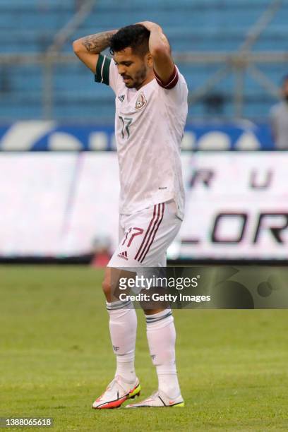 Jesús Manuel Corona of Mexico reacts during the match between Honduras and Mexico as part of the Concacaf 2022 FIFA World Cup Qualifiers at Estadio...