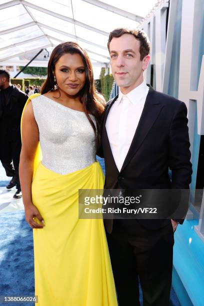 Mindy Kaling and B. J. Novak attend the 2022 Vanity Fair Oscar Party hosted by Radhika Jones at Wallis Annenberg Center for the Performing Arts on...