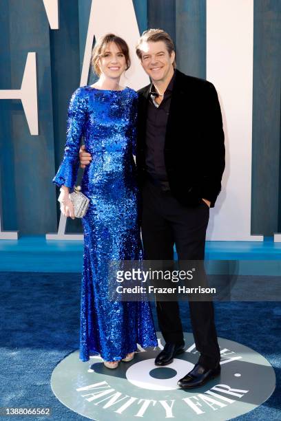 Lauren Schuker and Jason Blum attend the 2022 Vanity Fair Oscar Party hosted by Radhika Jones at Wallis Annenberg Center for the Performing Arts on...