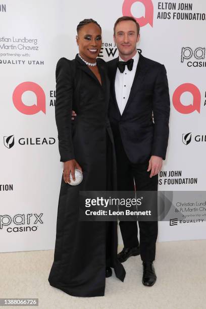 Billy Porter and Adam Smith attend Elton John AIDS Foundation's 30th Annual Academy Awards Viewing Party on March 27, 2022 in West Hollywood,...