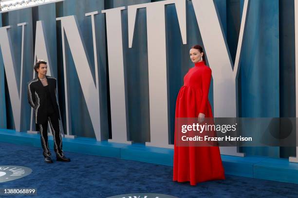 Joe Jonas and Sophie Turner attend the 2022 Vanity Fair Oscar Party hosted by Radhika Jones at Wallis Annenberg Center for the Performing Arts on...