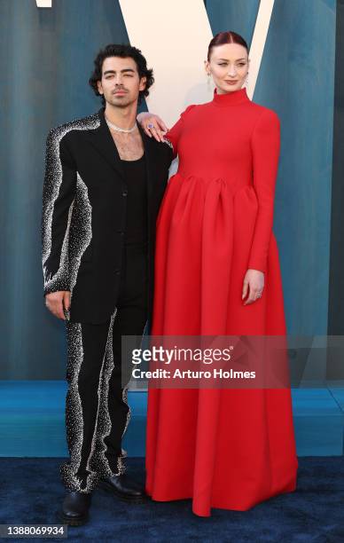 Joe Jonas and Sophie Turner attend the 2022 Vanity Fair Oscar Party hosted by Radhika Jones at Wallis Annenberg Center for the Performing Arts on...