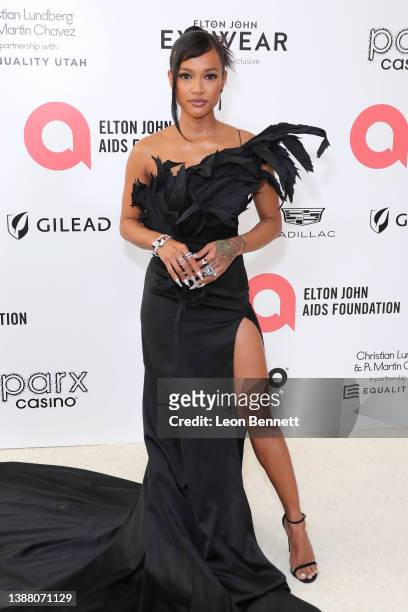 Karrueche Tran attends Elton John AIDS Foundation's 30th Annual Academy Awards Viewing Party on March 27, 2022 in West Hollywood, California.