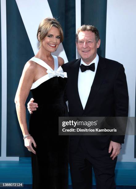 Savannah Guthrie and Michael Feldman attend the 2022 Vanity Fair Oscar Party hosted by Radhika Jones at Wallis Annenberg Center for the Performing...