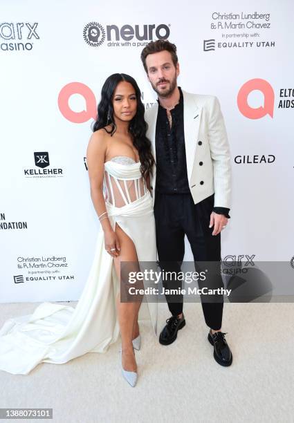 Christina Milian and Matt Pokora attend Elton John AIDS Foundation's 30th Annual Academy Awards Viewing Party on March 27, 2022 in West Hollywood,...