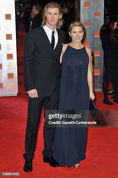 Chris Hemsworth and Actress Elsa Pataky attend the Orange British Academy Film Awards 2012 at the Royal Opera House on February 12, 2012 in London,...