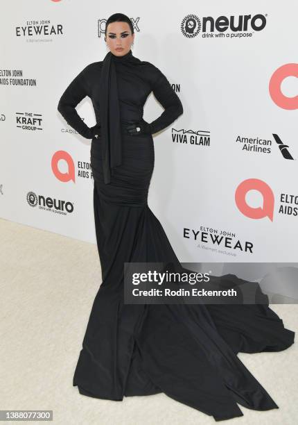 Demi Lovato attends Elton John AIDS Foundation's 30th Annual Academy Awards Viewing Party on March 27, 2022 in West Hollywood, California.