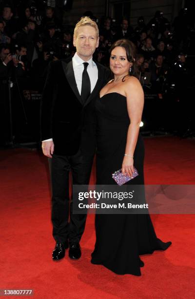 Actor Kenneth Branagh and Lindsay Brunnock arrive at the Orange British Academy Film Awards 2012 at The Royal Opera House on February 12, 2012 in...