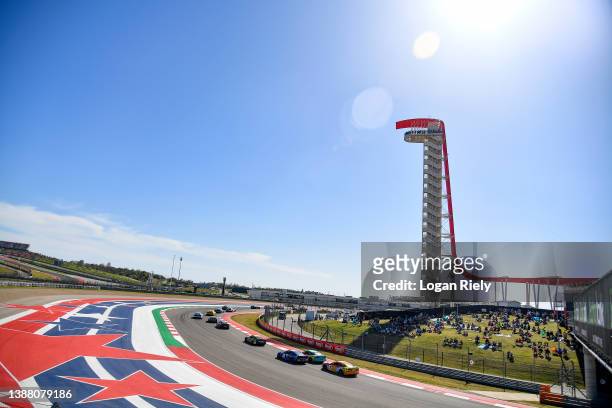 General view of racing during the NASCAR Cup Series Echopark Automotive Grand Prix at Circuit of The Americas on March 27, 2022 in Austin, Texas.