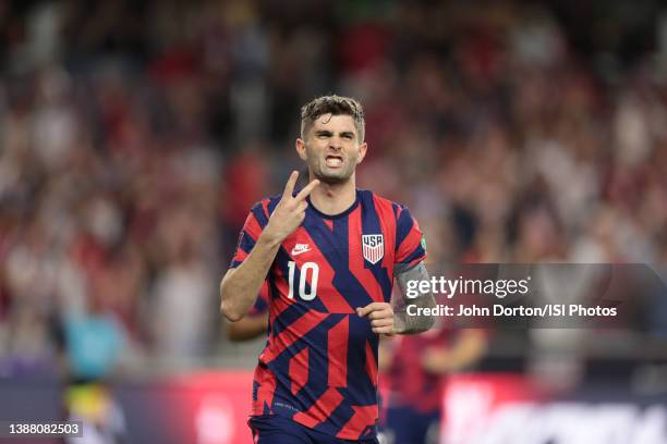 Christian Pulisic of the United States scores a PK goal and celebrates with his team mates during a FIFA World Cup qualifier game between Panama and...