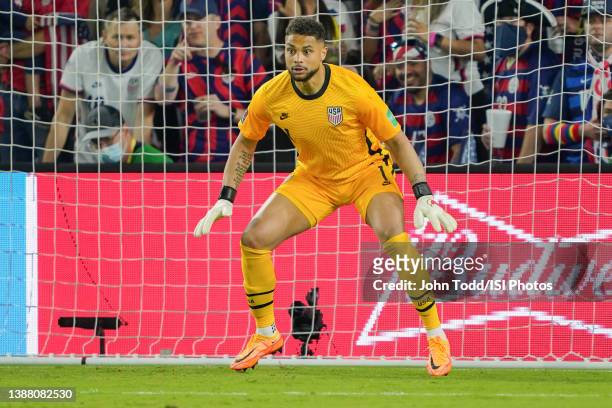 Zack Steffen of the United States keeps his eyes on the ball during a FIFA World Cup qualifier game between Panama and USMNT at Exploria Stadium on...