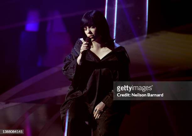 Billie Eilish performs onstage during the 94th Annual Academy Awards at Dolby Theatre on March 27, 2022 in Hollywood, California.