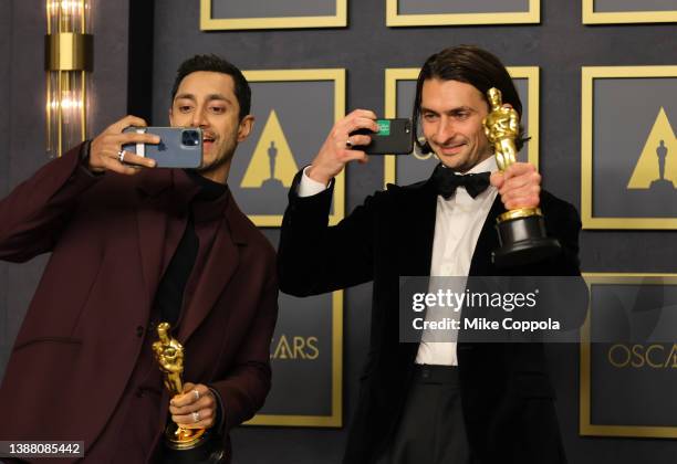 Aneil Karia and Riz Ahmed, winners of Best Live Action Short Film pose in the press room during the 94th Annual Academy Awards at Hollywood and...
