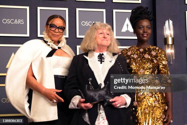 British costume designer Jenny Beavan , winner of the Oscar for Best Costume Design for “Cruella,” with American costume designer Ruth E. Carter and...