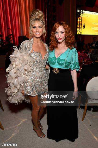 Heidi Klum and Christina Hendricks attend the Elton John AIDS Foundation's 30th Annual Academy Awards Viewing Party on March 27, 2022 in West...