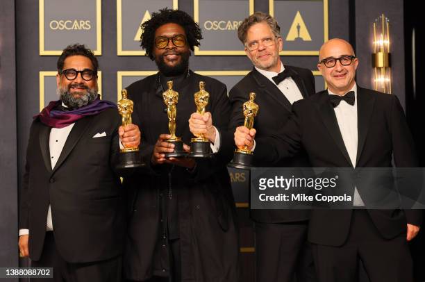 Joseph Patel, Ahmir "Questlove" Thompson, Robert Fyvolent and David Dinerstein, winners of Documentary award for ‘Summer of Soul ’ award pose in the...