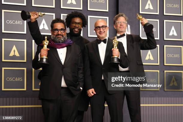 Joseph Patel, Ahmir "Questlove" Thompson, David Dinerstein and Robert Fyvolent, winners of Best Documentary Feature for "Summer of Soul ," pose in...