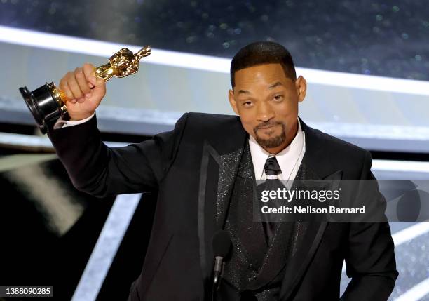 Will Smith accepts the Actor in a Leading Role award for ‘King Richard’ onstage during the 94th Annual Academy Awards at Dolby Theatre on March 27,...