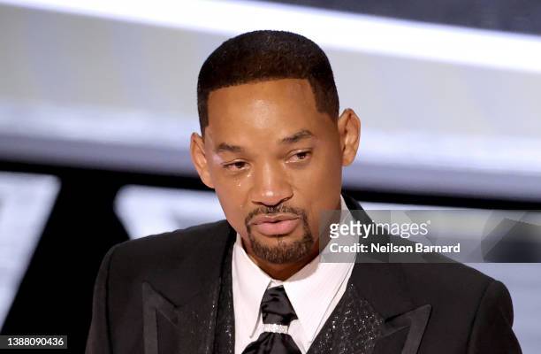 Will Smith accepts the Actor in a Leading Role award for ‘King Richard’ onstage during the 94th Annual Academy Awards at Dolby Theatre on March 27,...