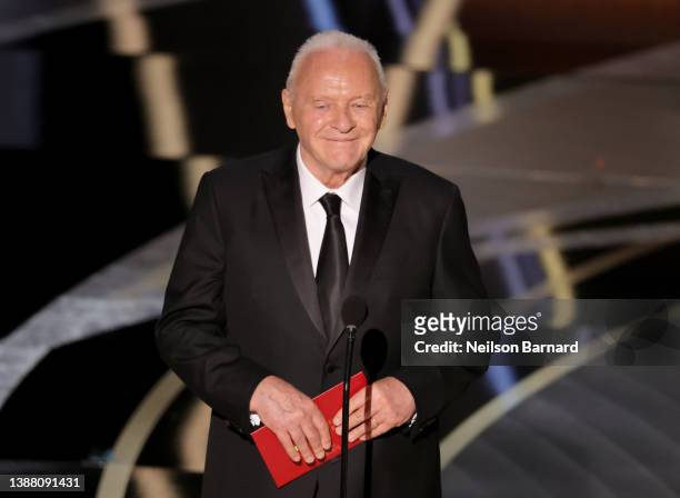 Anthony Hopkins speaks onstage during the 94th Annual Academy Awards at Dolby Theatre on March 27, 2022 in Hollywood, California.