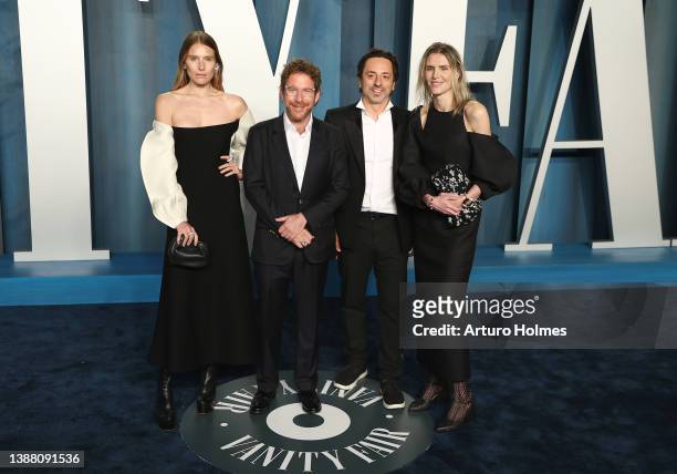 Dree Hemingway, Dustin Yellin, Sergey Brin, and guest attend the 2022 Vanity Fair Oscar Party hosted by Radhika Jones at Wallis Annenberg Center for...