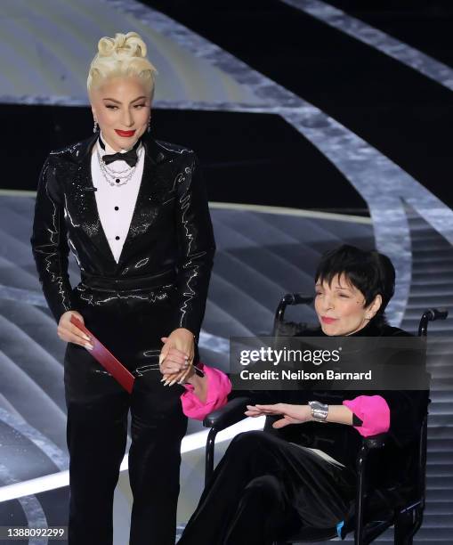 Lady Gaga and Liza Minnelli speak onstage during the 94th Annual Academy Awards at Dolby Theatre on March 27, 2022 in Hollywood, California.