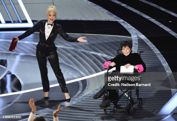 Lady Gaga and Liza Minnelli speak onstage during the 94th Annual Academy Awards at Dolby Theatre on March 27, 2022 in Hollywood, California.