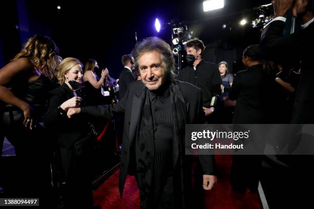 In this handout photo provided by A.M.P.A.S., Al Pacino is seen backstage during the 94th Annual Academy Awards at Dolby Theatre on March 27, 2022 in...